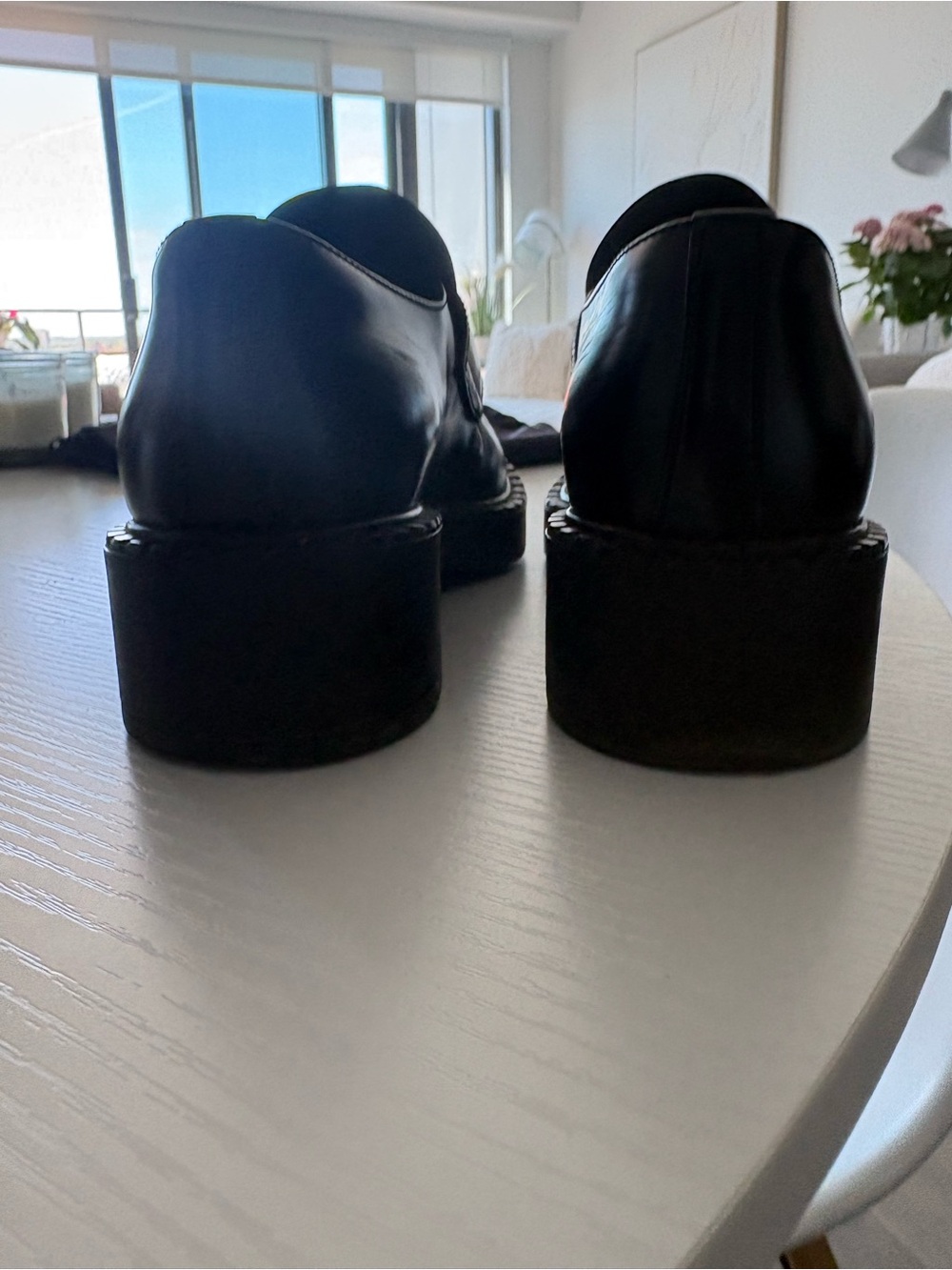 Prada Black Leather Penny Loafers with Silver Triangle Logo - Picture 5 of 12